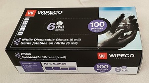 100PK GLOVES WIPECO BLACK NITRILE MED 